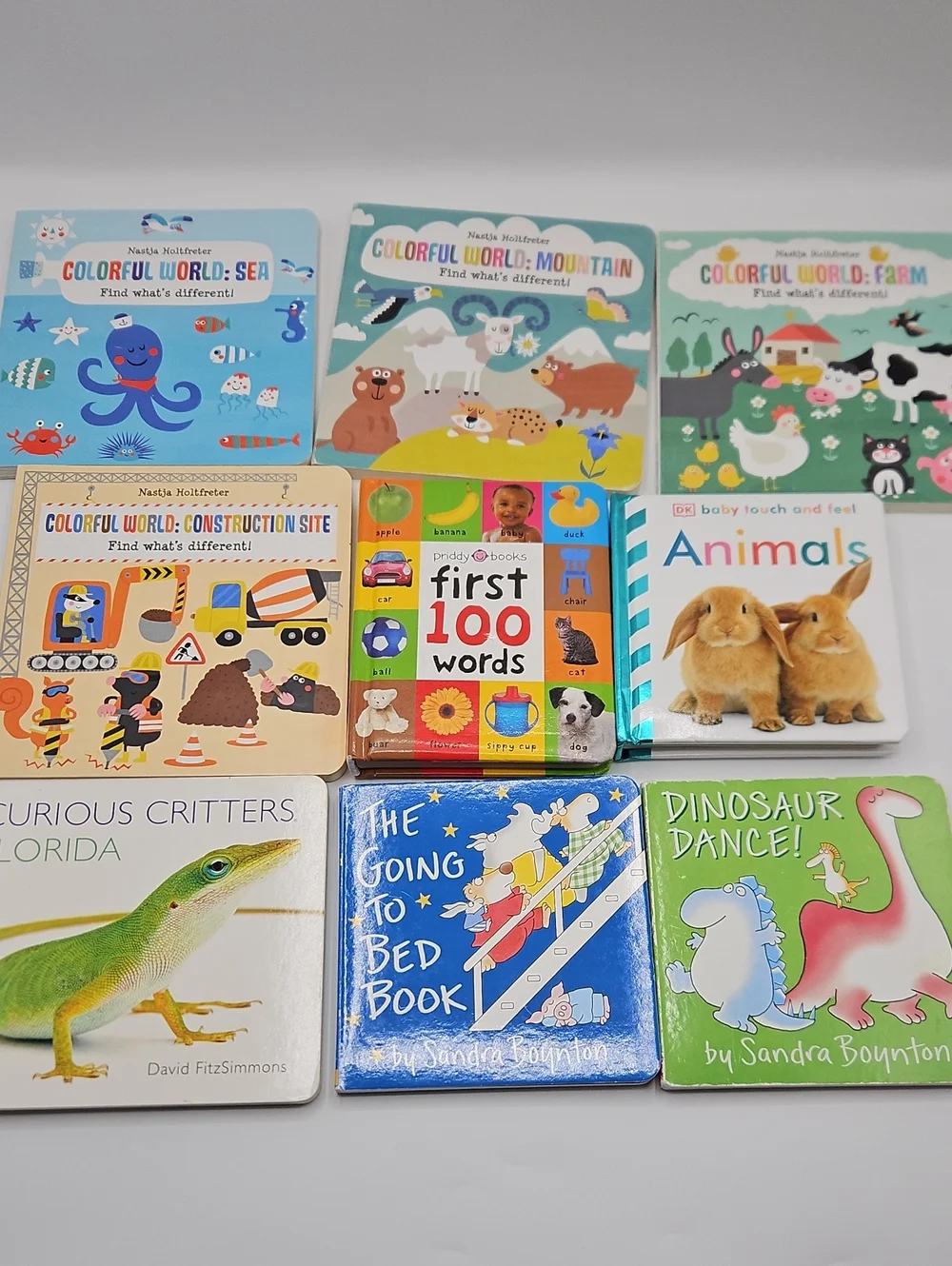Set of 9 Colorful Baby Board Books - Animals, First 100 Words, Dinosaurs